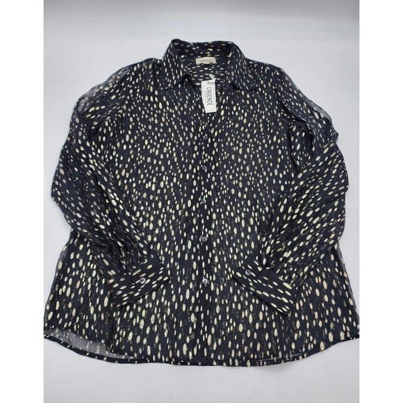 L'AGENCE Black Sheer Metallic Dots Long Sleeve Button Blouse XS/T - Picture 3 of 8